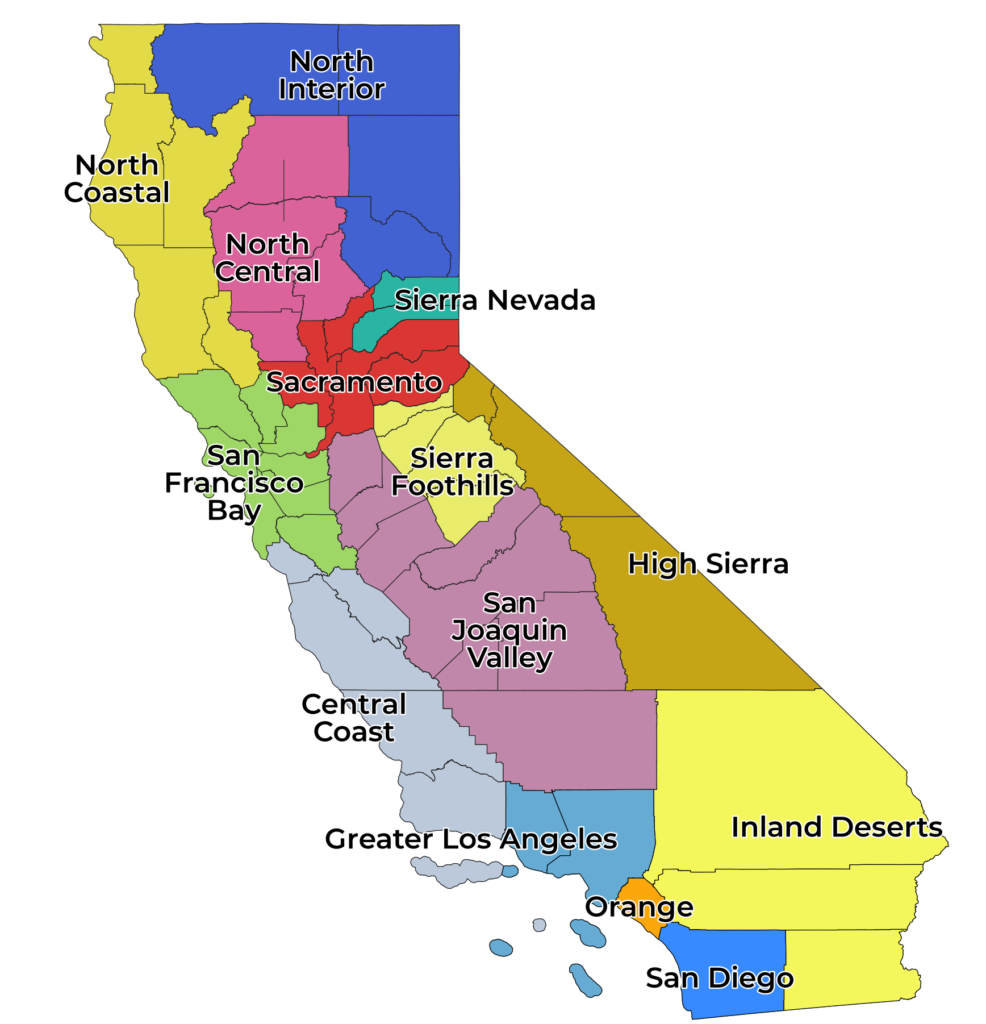 California map broken down into regions.