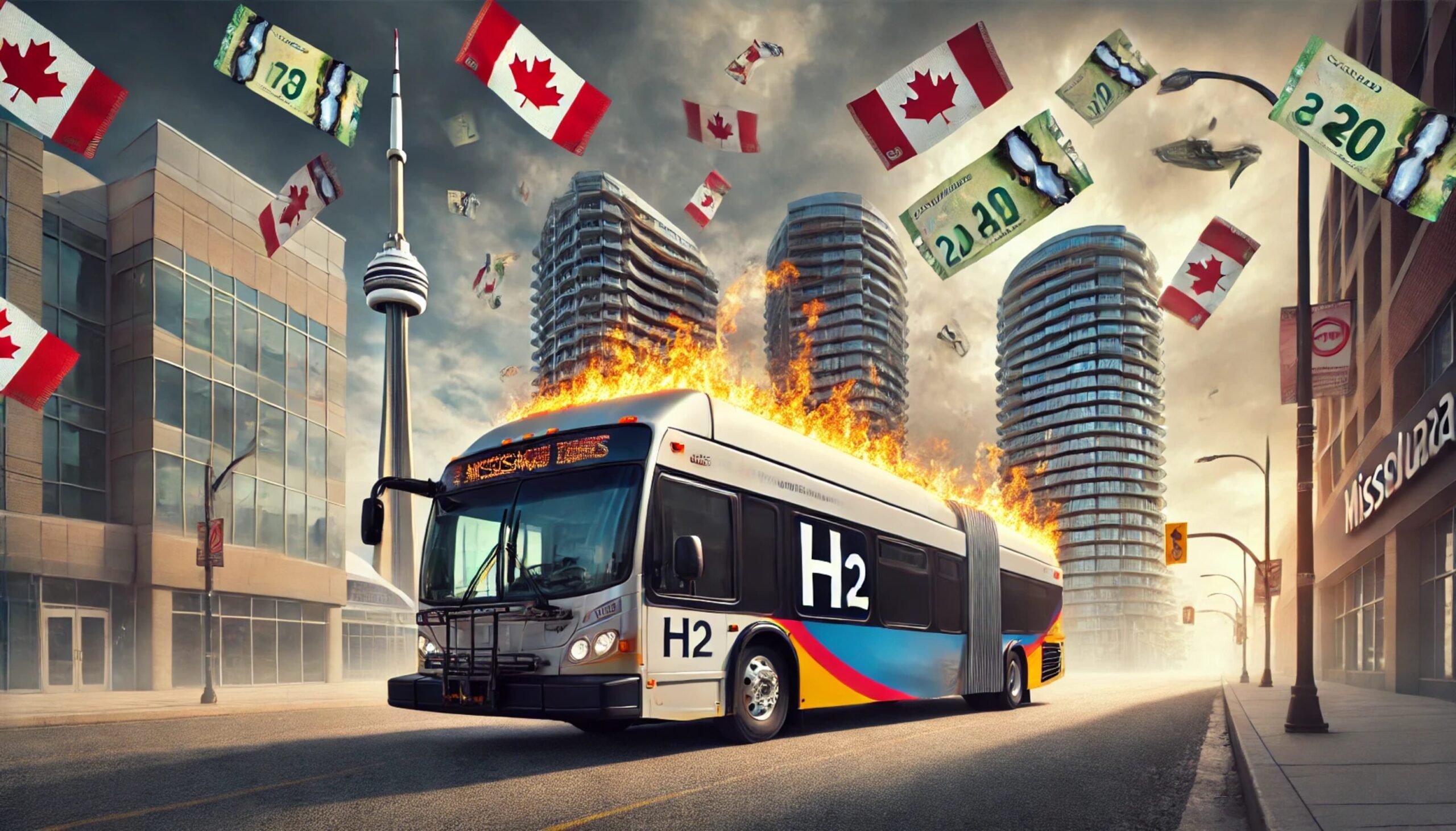 h2 bus on fire burning money
